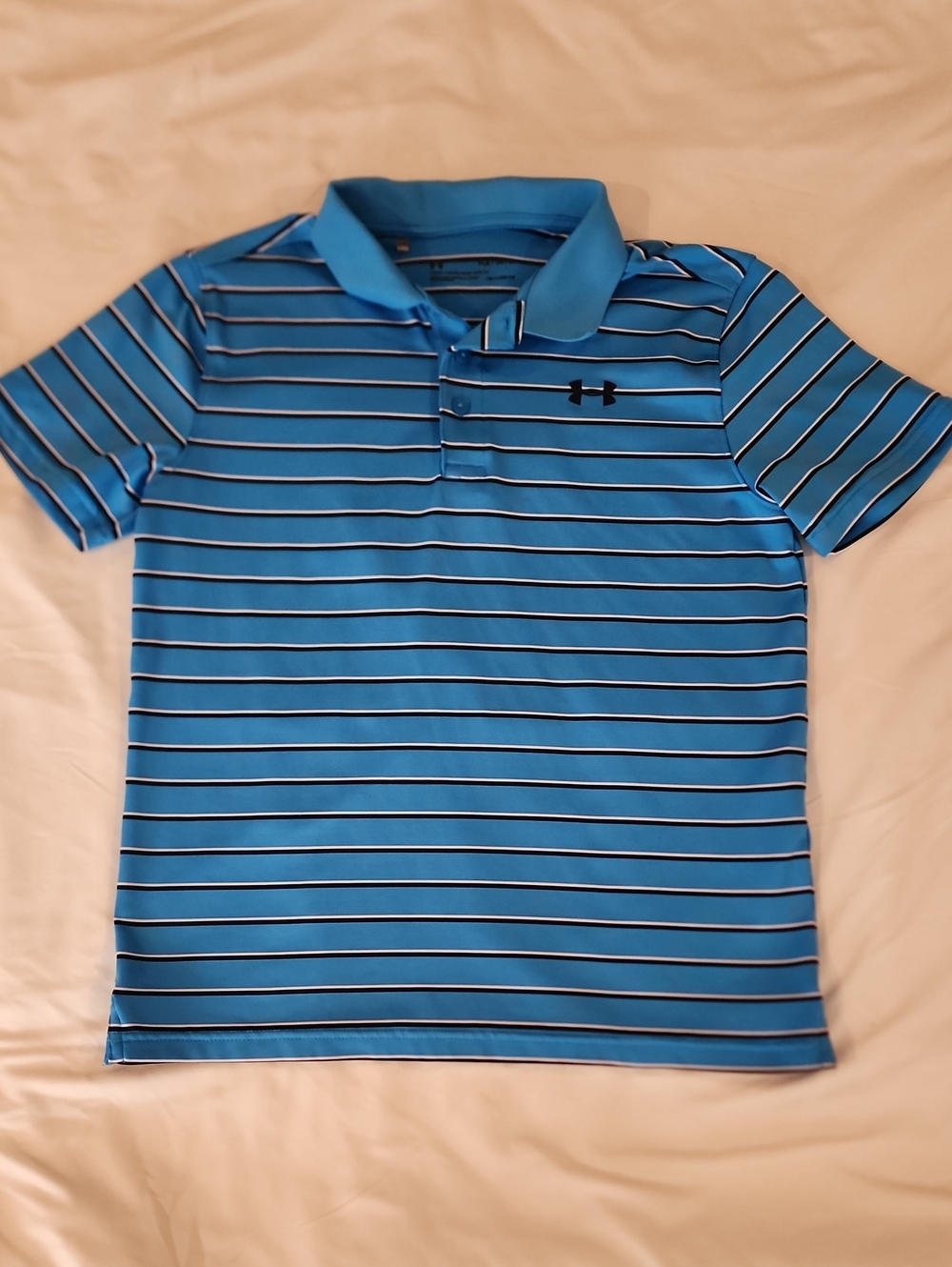 Under Armour Blue Striped Polo Shirt - Size Youth Large